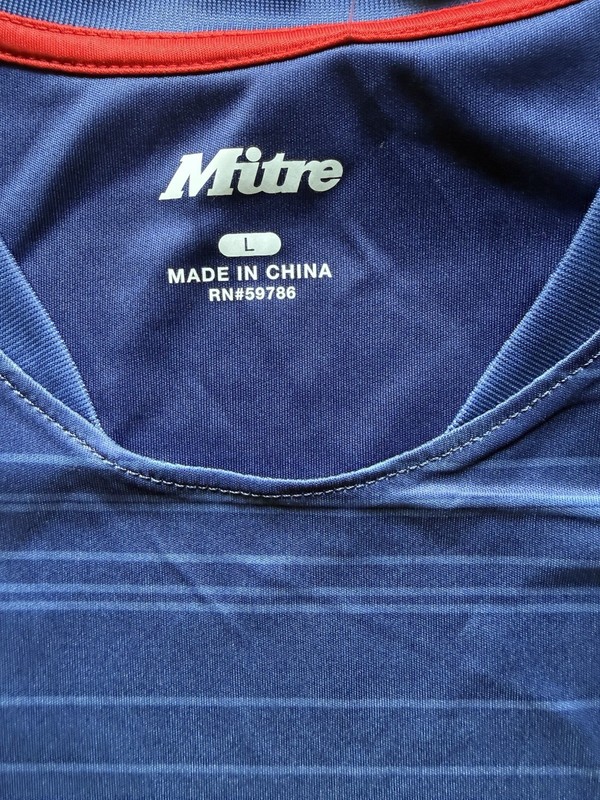 Mitre USA Soccer Jersey T-Shirt L Blue V-Neck Short Sleeve Wicking Poly Stripe gallery