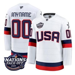 Custom Fanatics NHL 2025 USA United States 4 Nations Face Off White Jersey