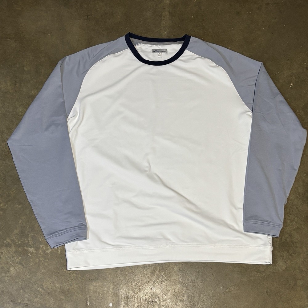 Peter Millar Mens XL Crown Sport Cradle Performance Long Sleeve Crew Neck White