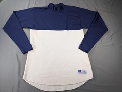 Vintage Russell Athletic Shirt Mens 2XL White Blue Thermal Mock Neck Made USA LS