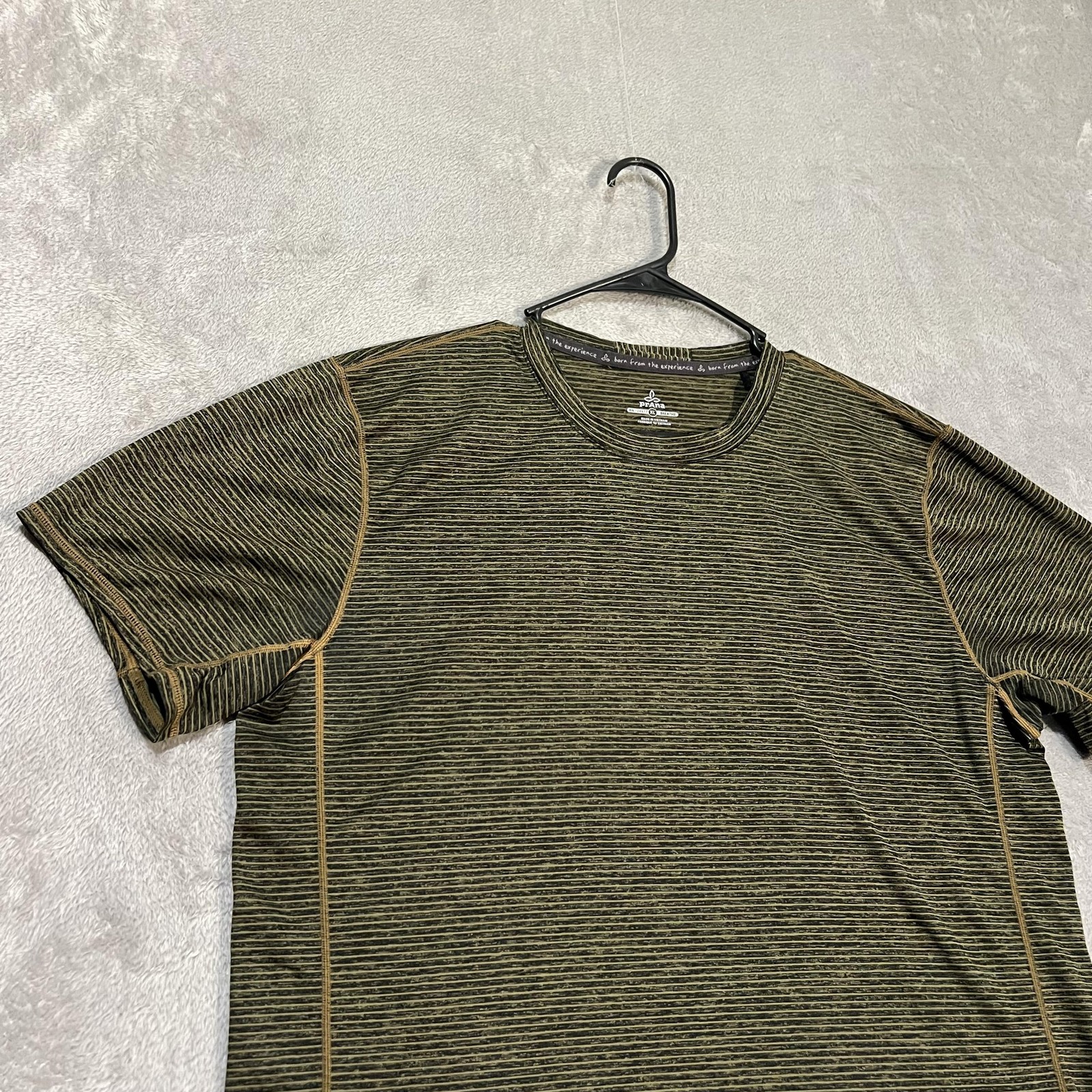 prAna Hardesty Shirt Mens XL Green Black Stripe Breathe Performance Athletic gallery