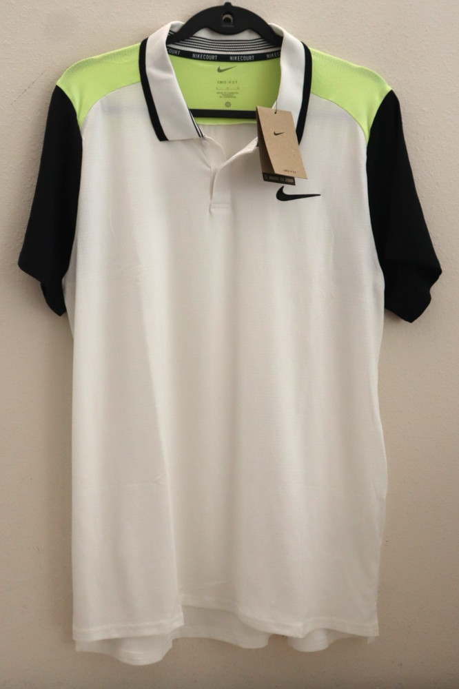 Nike Court FD5314-101 Men's Sz L White Dri-Fit Advantage S/S Tennis Polo Shirt