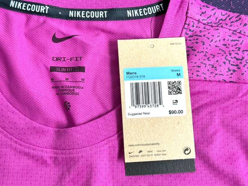Nike Court Slam Dri-FIT Tennis Top Hot Fuchsia Men's Size Medium FQ2018-518 gallery