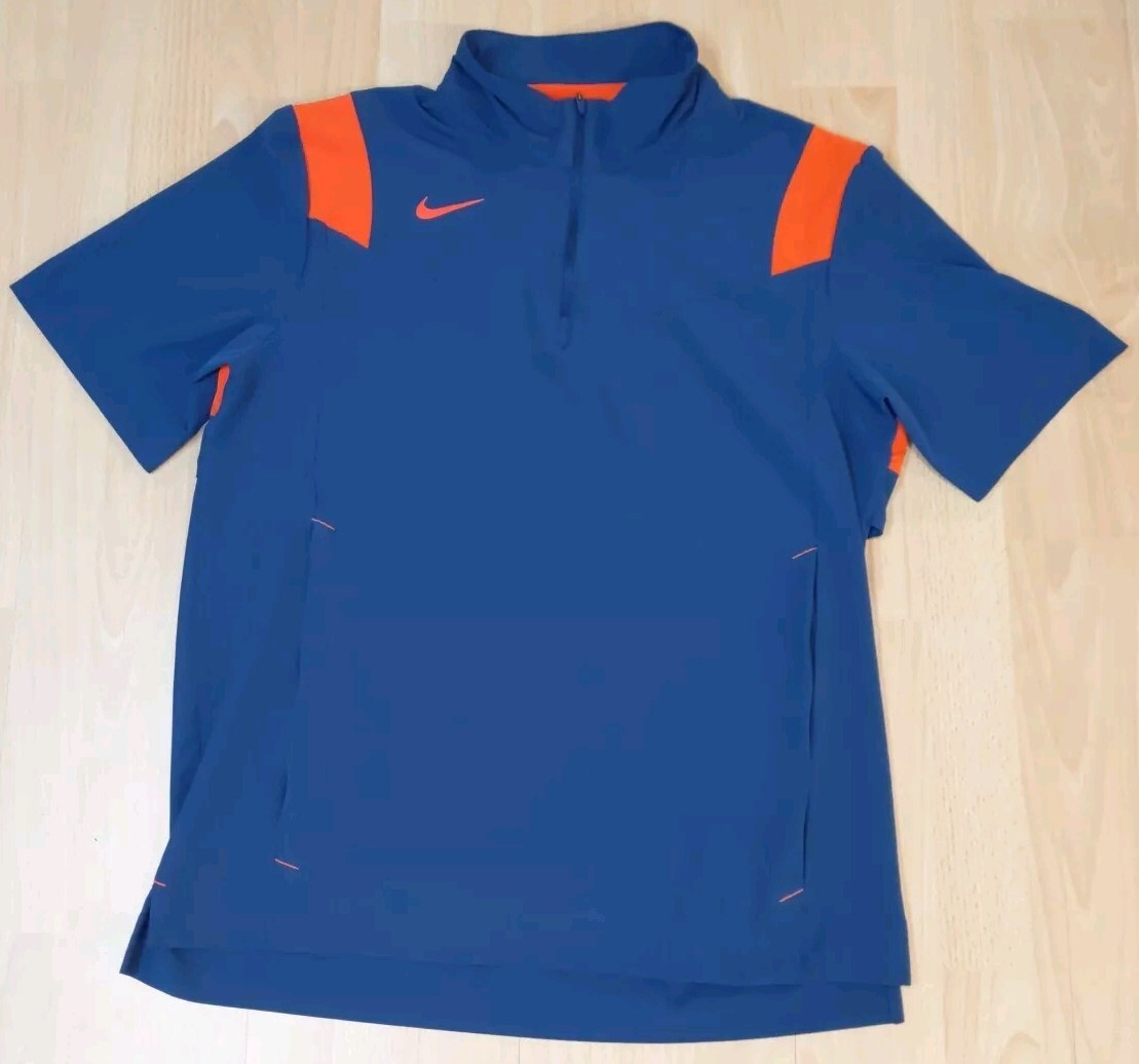 Nike Dri Fit Short Sleeve Shirt Mens M- Blue Orange Quarter Zip Baseball Golf gallery