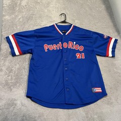 Bigland Puerto Rico Baseball Jersey Mens Large Blue Short Sleeve Boricua