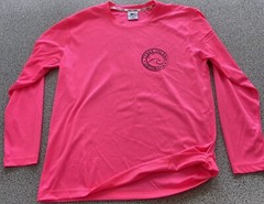 Spicy Tuna Pullover Rashguard Shirt Mens Medium Tybee Island Georgia Pink 2 Side