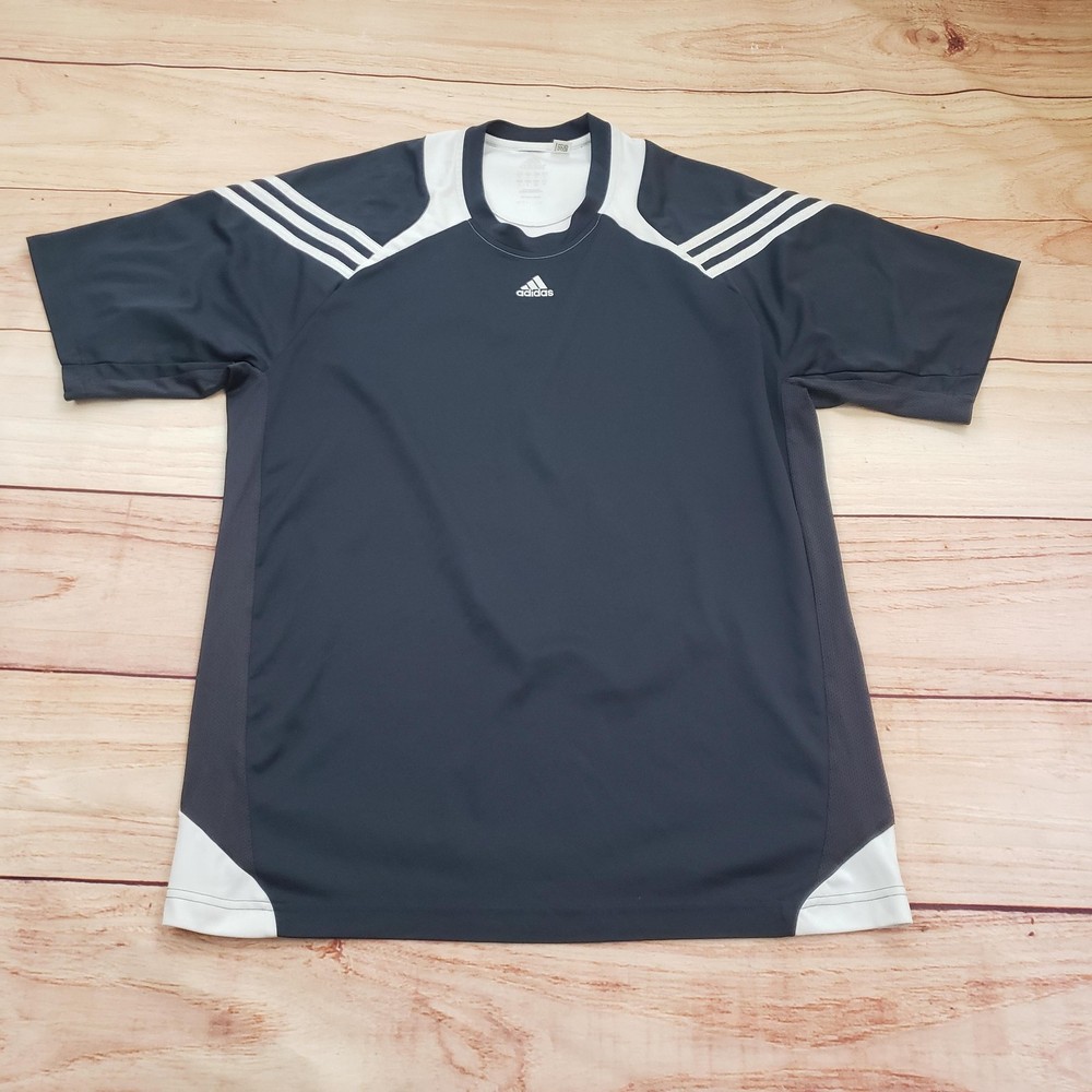 VINTAGE Adidas Shirt Mens Large ClimaCool Athletic Soccer Three Stripe Top 2006