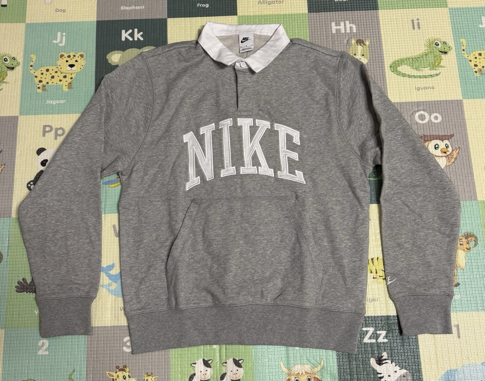 Nike Club Fleece Long Sleeve Rugby Polo Mens Sz Medium Grey White FN3112-063 NEW gallery