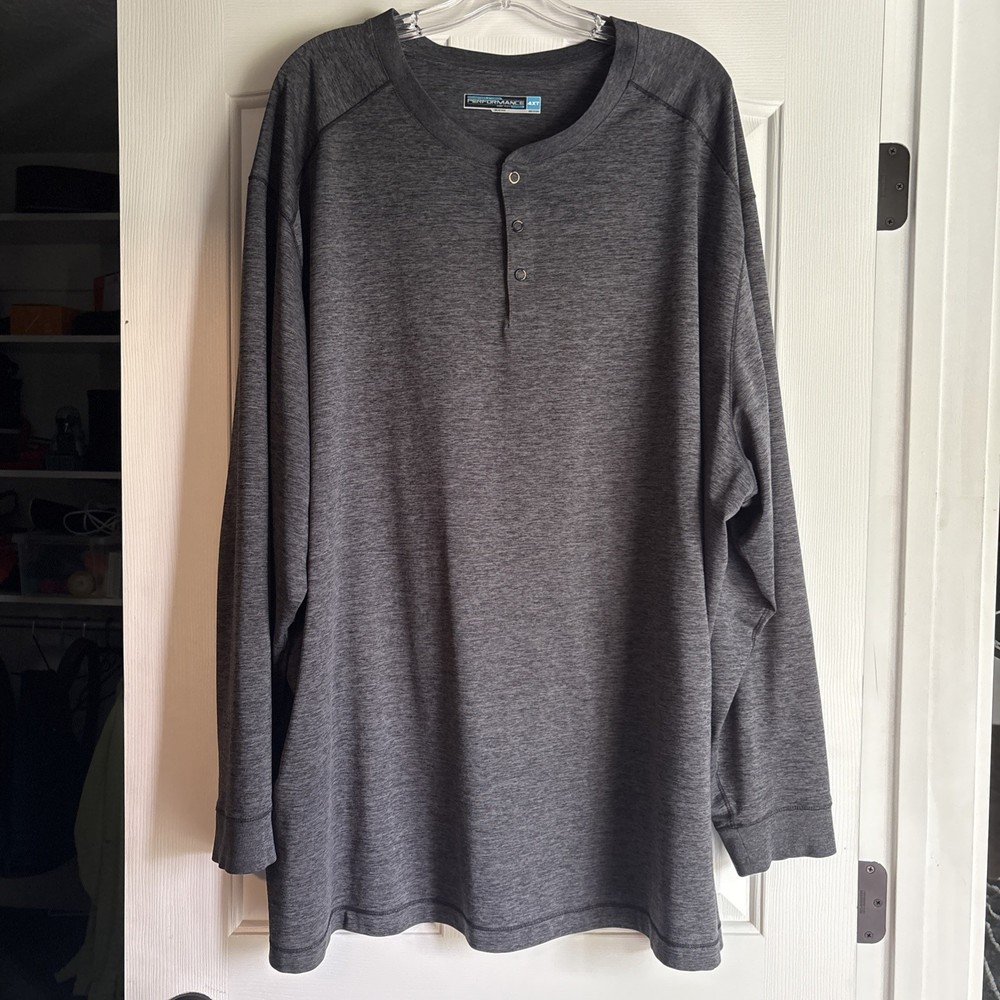 Roundtree And Yorke Performance Charcoal Gray Henley 4XT