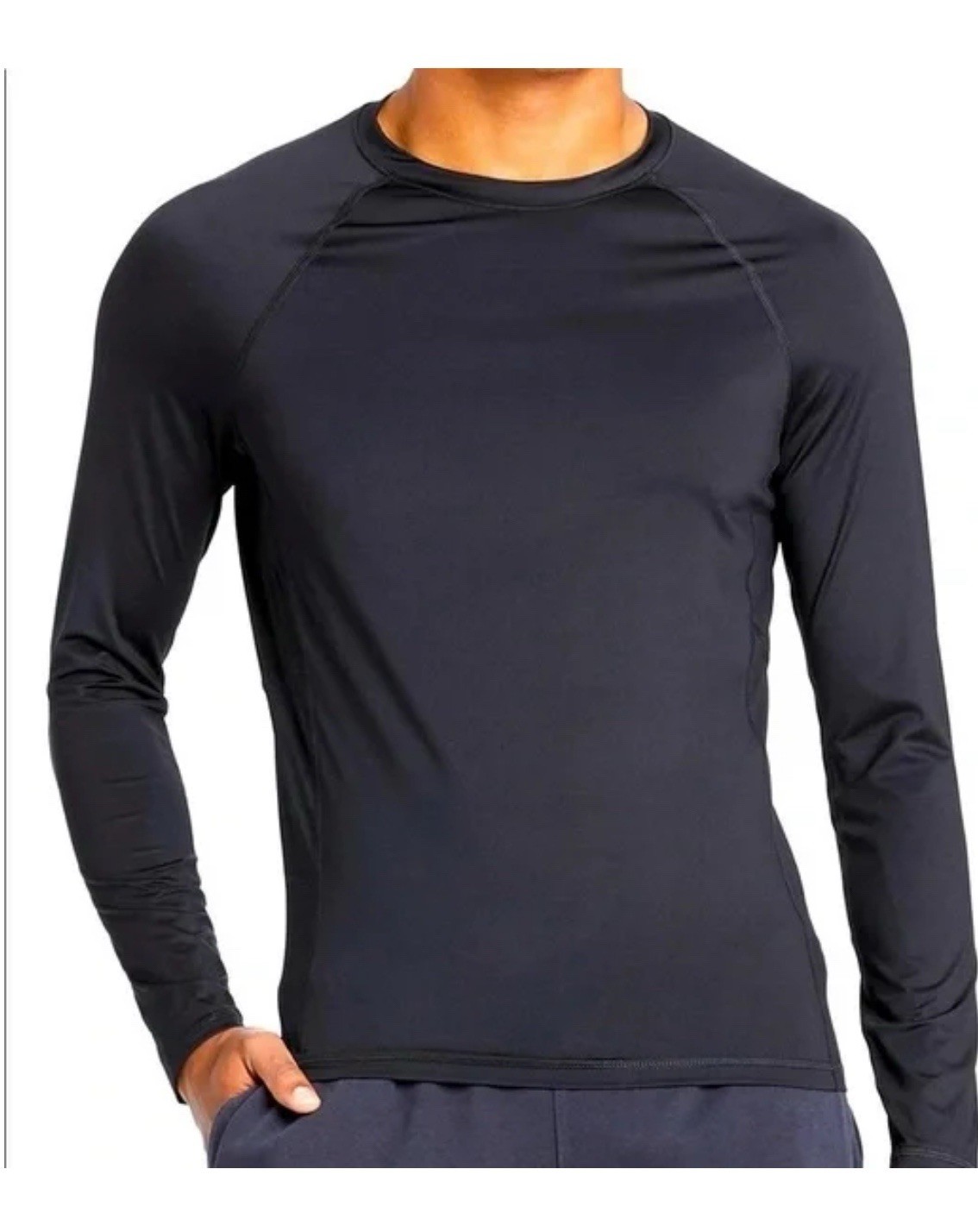 All In Motion Men's Long Sleeve Performance T- ribbed Side Black XXL 42” Chest gallery