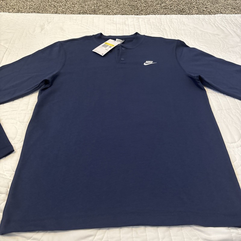 Nike CLUB HENLEY Small Long-Sleeve Henley Button-up Midnight Navy Blue NWT $60 gallery