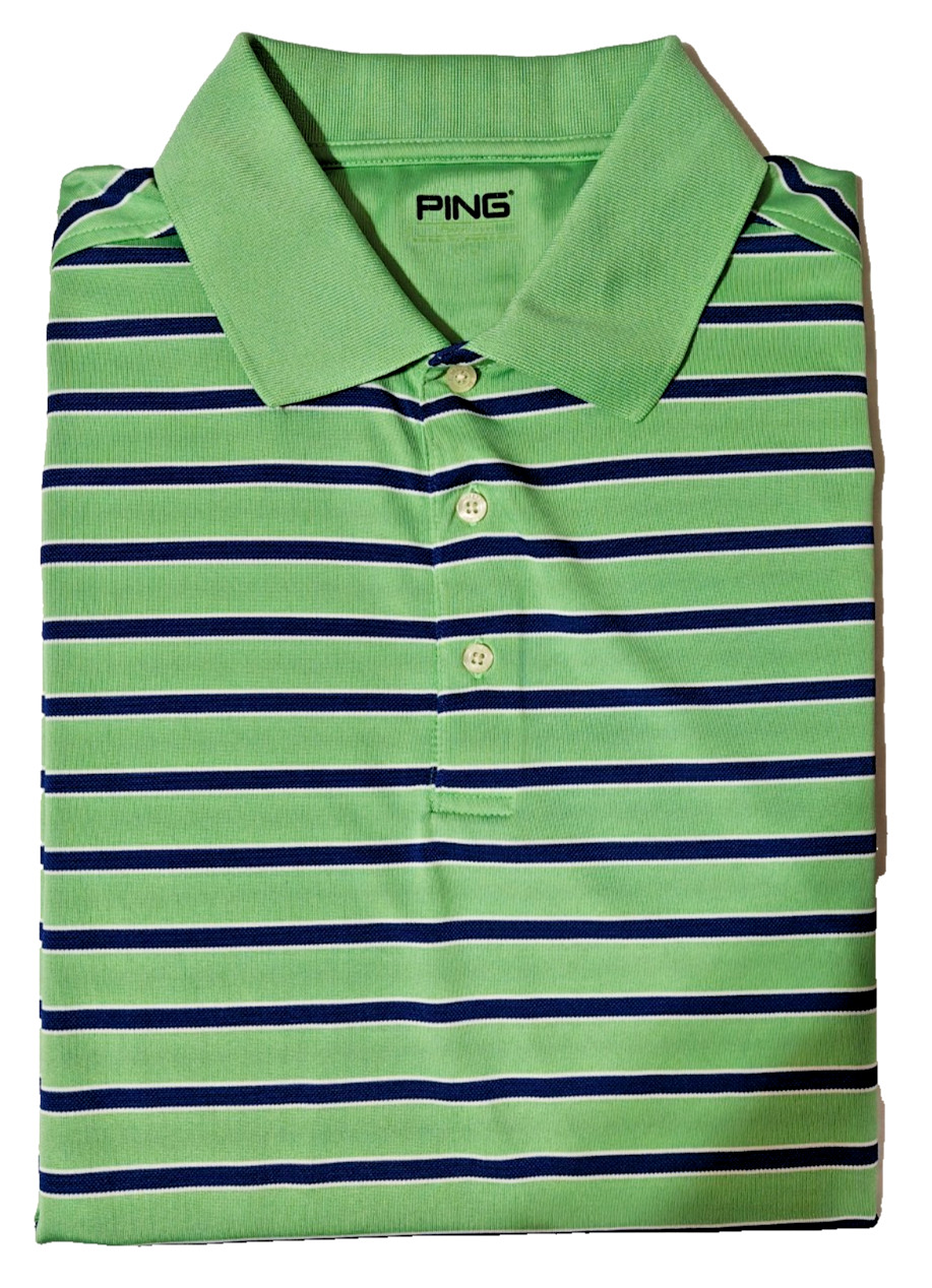 Ping Performance Men's Green and Blue Striped Short Sleeve Pullover Polo Size L gallery