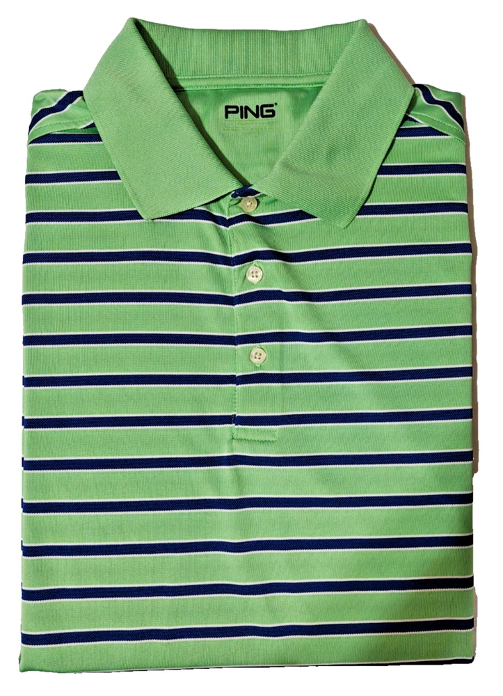 Ping Performance Men's Green and Blue Striped Short Sleeve Pullover Polo Size L