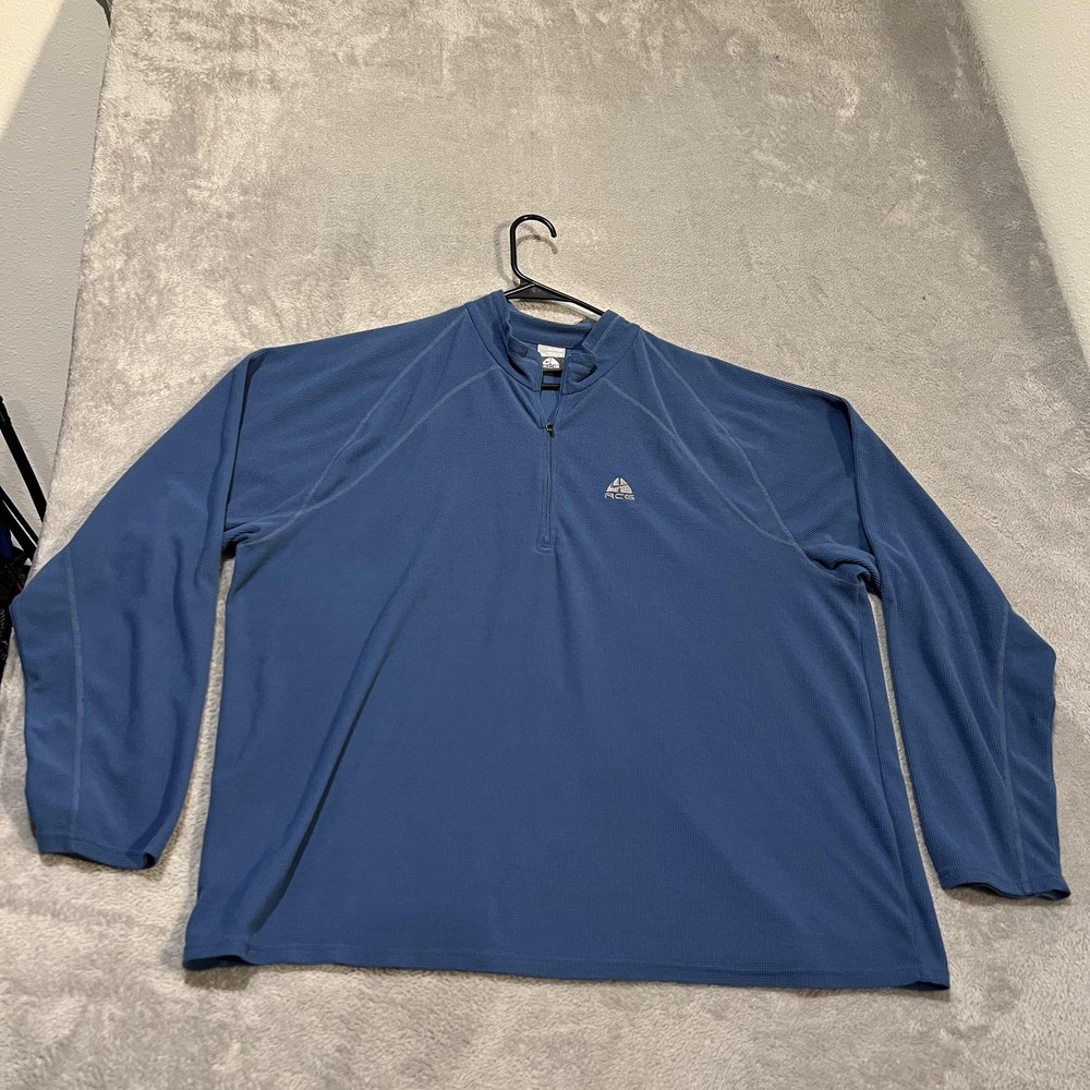 Nike ACG Pullover Mens 2XL Blue Long Sleeve 1/4 Zip Waffle Fleece Hiking Shirt