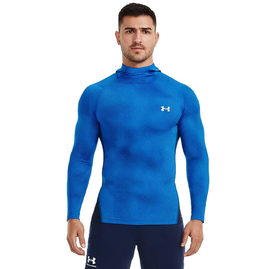 UNDER ARMOUR MEN COLDGEAR INFRARED GRID COMPRESSION HOODIE SHIRT BLUE#1387387-NW