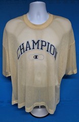 Champion Mesh Jersey Beige Retro Sports Shirt Breathable Crew neck Sz Large Men
