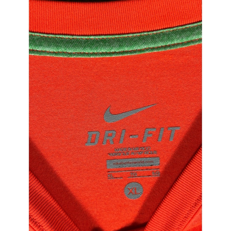 Nike Dri-FIT Mens XL V-Neck Short Sleeve Performance T-Shirt Orange Green Logo gallery