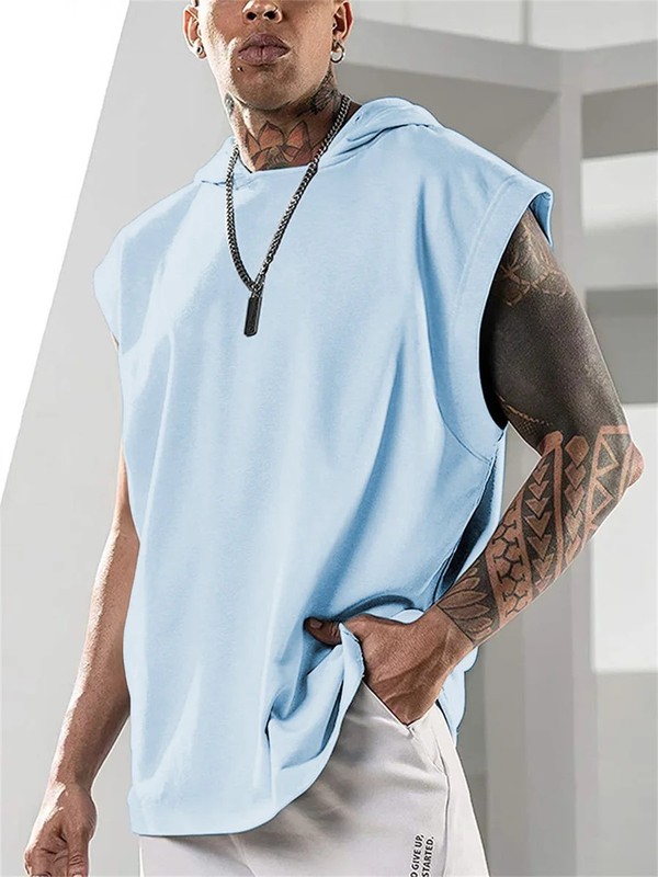 2025 Summer New High Quality Men's Sleeveless Hooded Sweatshirt Loose Ve gallery