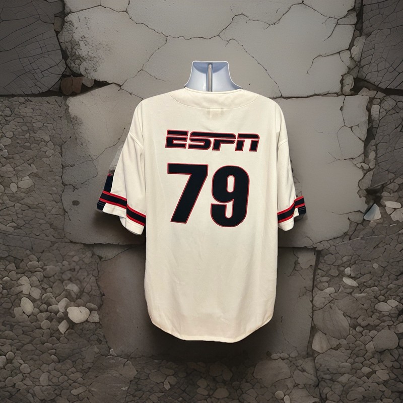 ESPN Zone Baseball Jersey #79 Men Large Button Up White Baseball Tonigjt Stitch gallery