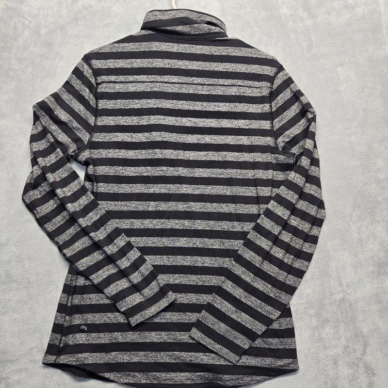 Lululemon Men's Medium? Asymmetrical Black And Gray Striped 1/4 Zip Longsleeve gallery