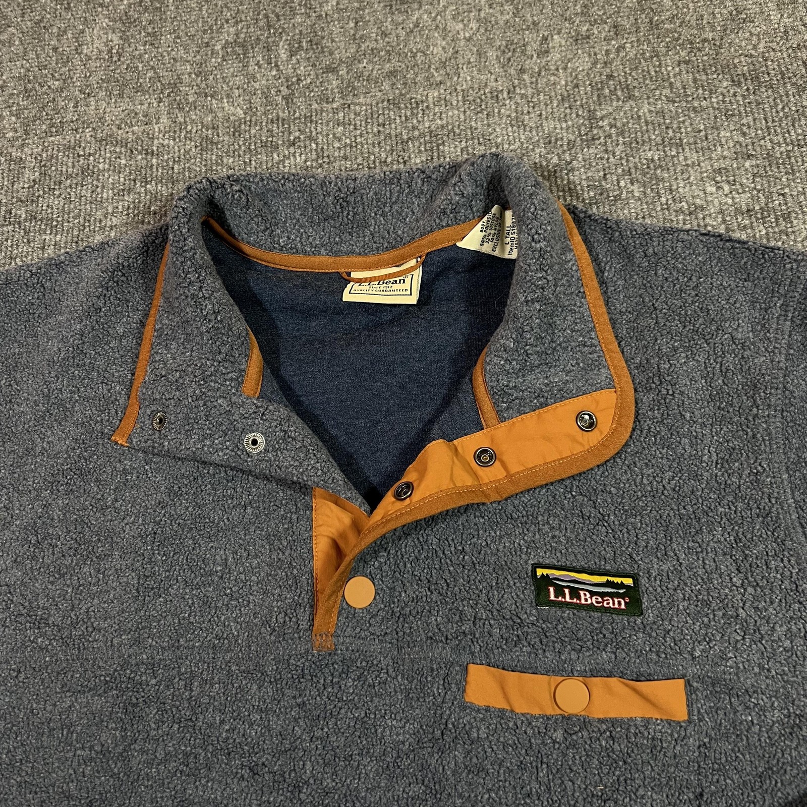 L.L. Bean Fleece Pullover Mens LT Blue Snap Mock Neck Long Sleeve Shirt gallery