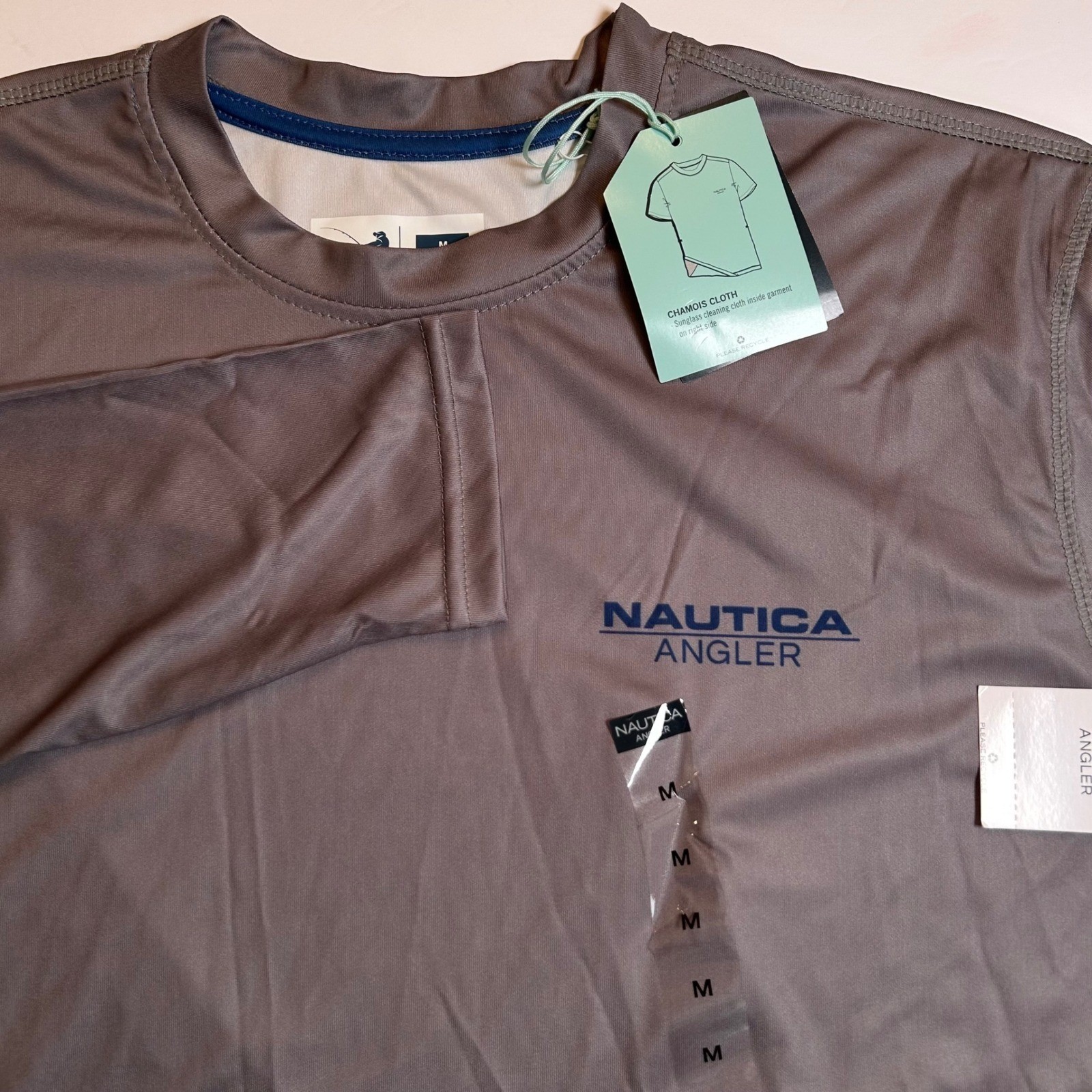 Nautica Angler Ultracool Long Sleeve Fishing Shirt Gray US Flag Mens Size M Flaw gallery