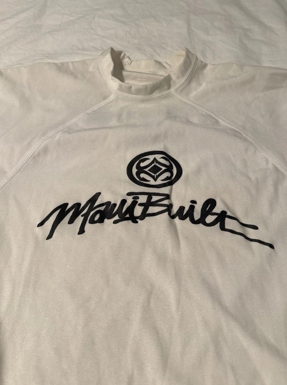 Maui Built Rash Guard Men Small Cream Hawaii Long Sleeve Swim Compression Shirt gallery