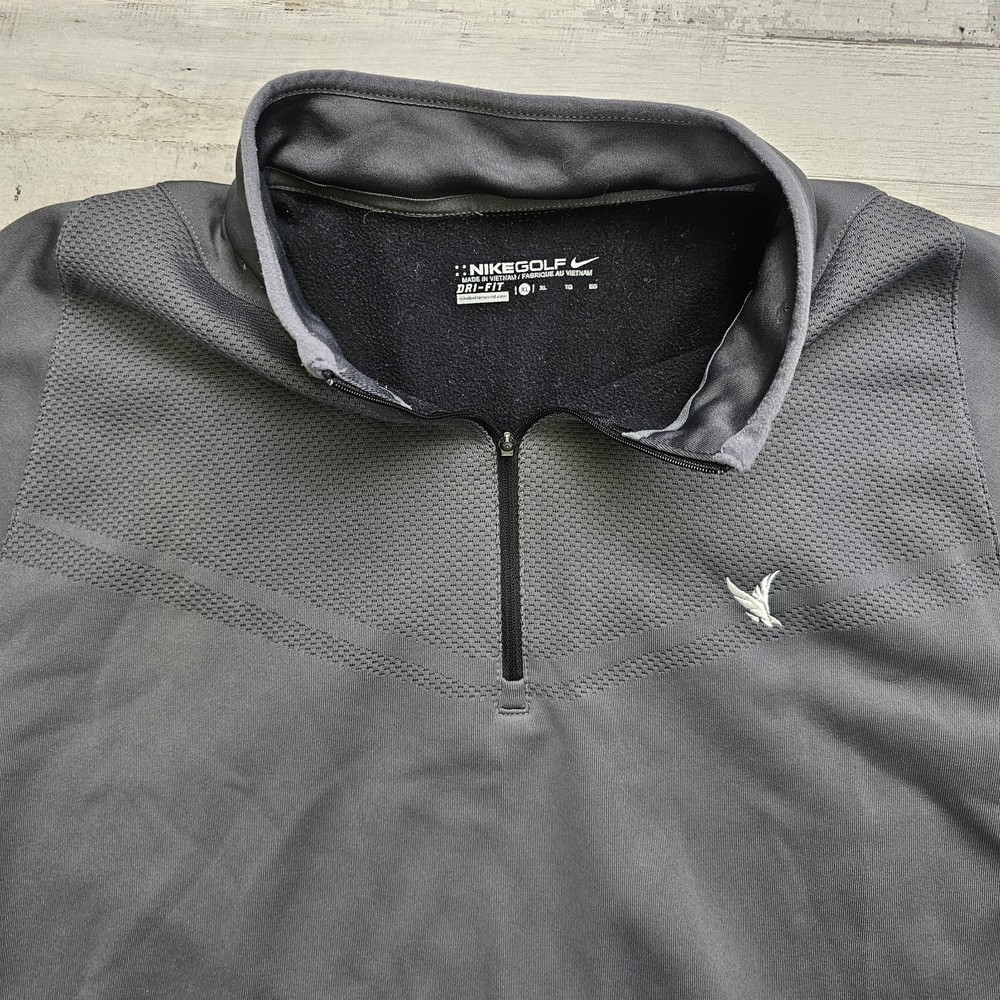 Nike Golf Pullover 1/4 Zip Men's XL Gray Fleece Lined Long Sleeve Jacket - Logo