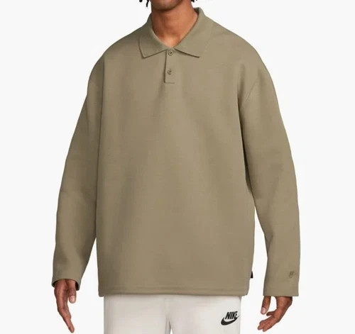$130 Nike Tech Fleece Reimagined Polo Long Sleeves Olive Men's Medium FZ7570-276 gallery