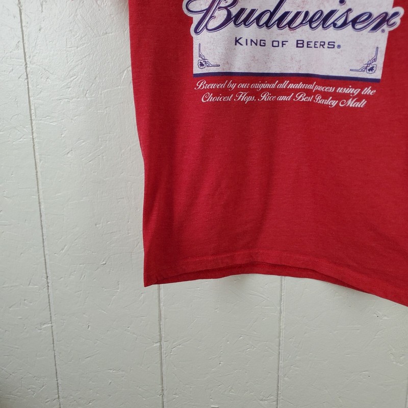 Budweiser Shirt Mens Medium Red Crew Neck Short Sleeve Graphic Stretch Pullover gallery