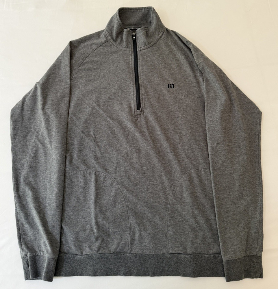 TravisMathew Men's Gray 1/4 Zip Pullover Cotton Blend Long Sleeve M