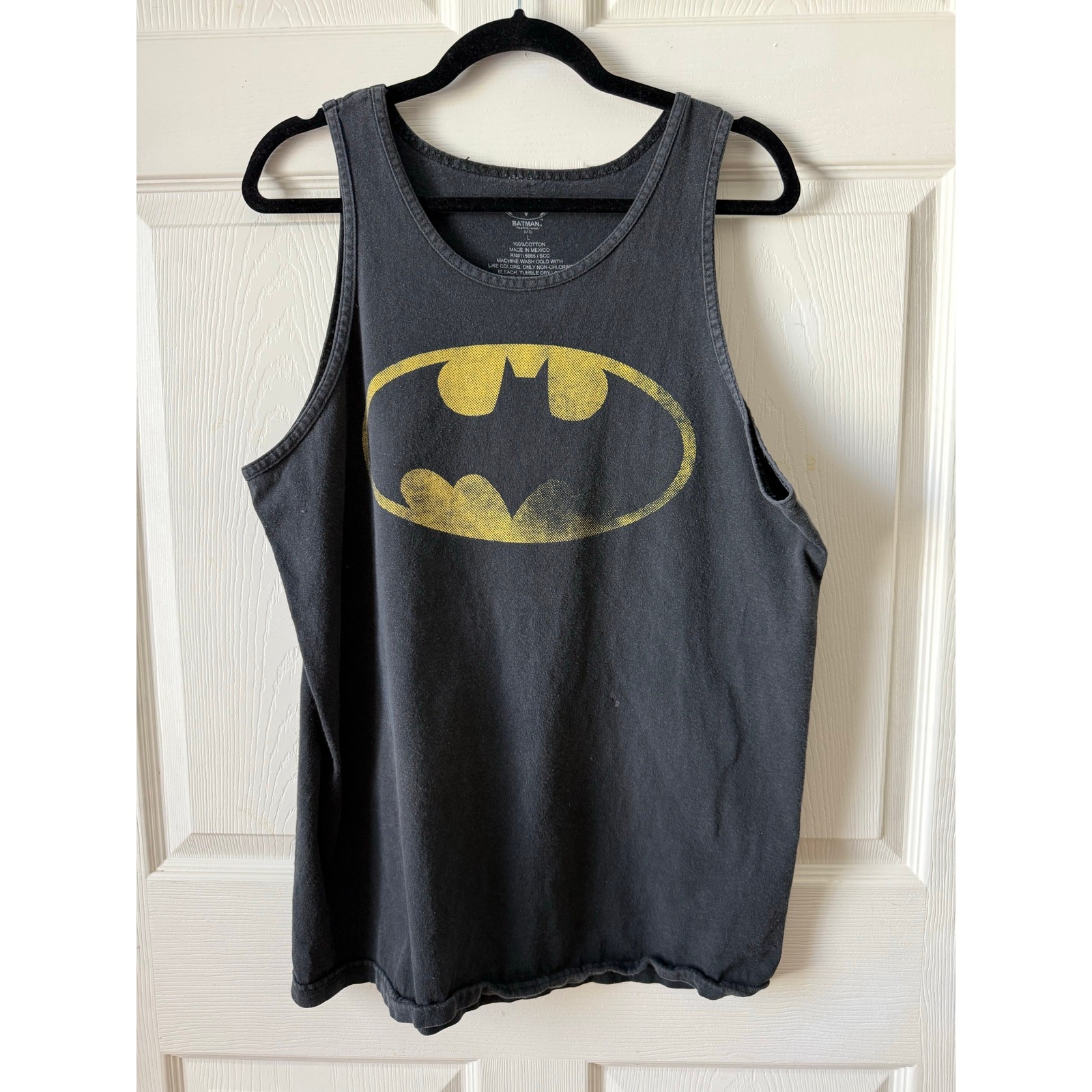 Batman Classic Logo Tank Top Black Distressed Graphic Size Large Superhero gallery