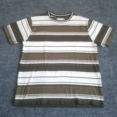 Denim Flower Ricky Singh Men Large Olive Green/Braun Striped Crew Neck T-Shirt