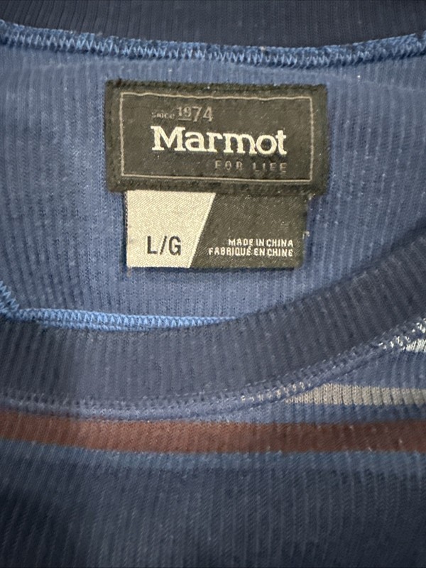Marmot Stretch Long Sleeve Shirt Blue Striped L EUC Thermal gallery