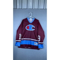 Champion Hockey Jersey Mens Medium Burgundy Excellent Mesh Long Sleeve 19 Logo