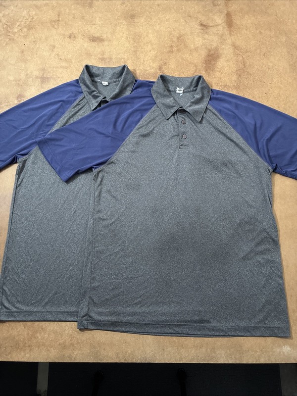 Lot of 2 ALO Men’s Performance Polo Shirts Blue Color Block Large Yoga Gym gallery