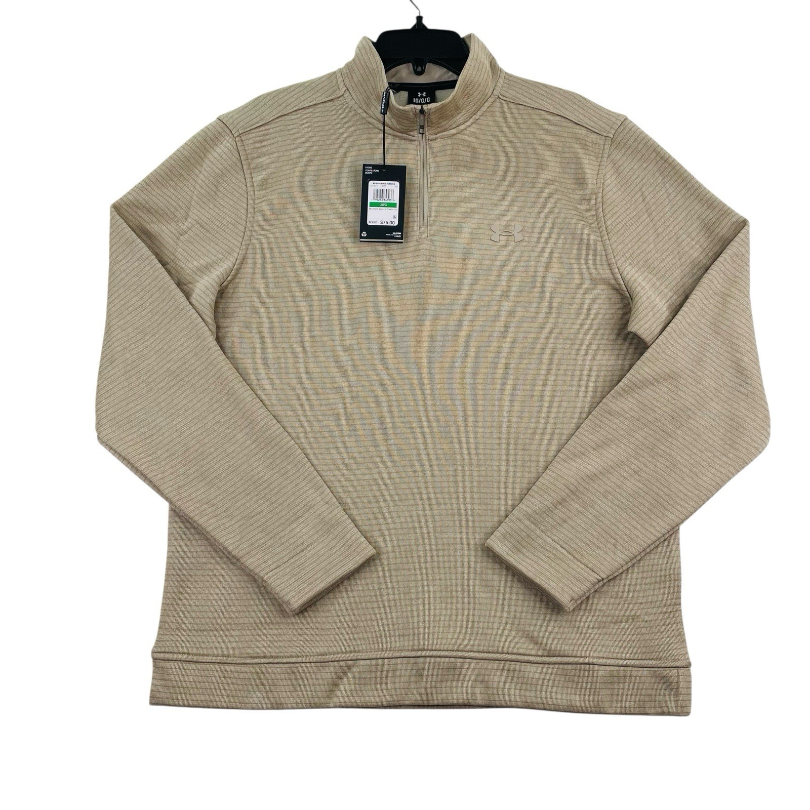 Under Armour Golf Storm 1/4 Zip Sweater Men Lg Tan Stripe Fleece 1373674-200 New gallery