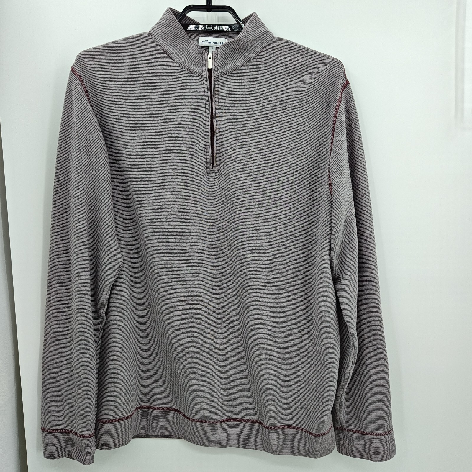 Peter Millar 1/4 Zip Pullover Golf Pullover Mens Size Large Maroon Gray Stripe gallery