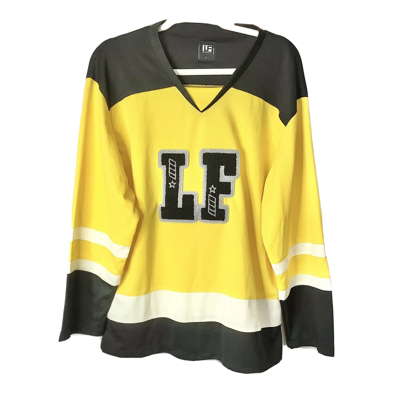 LF Los Angeles Boutique Men’s Bright Color Block Yellow/Black Jersey Sz Small gallery