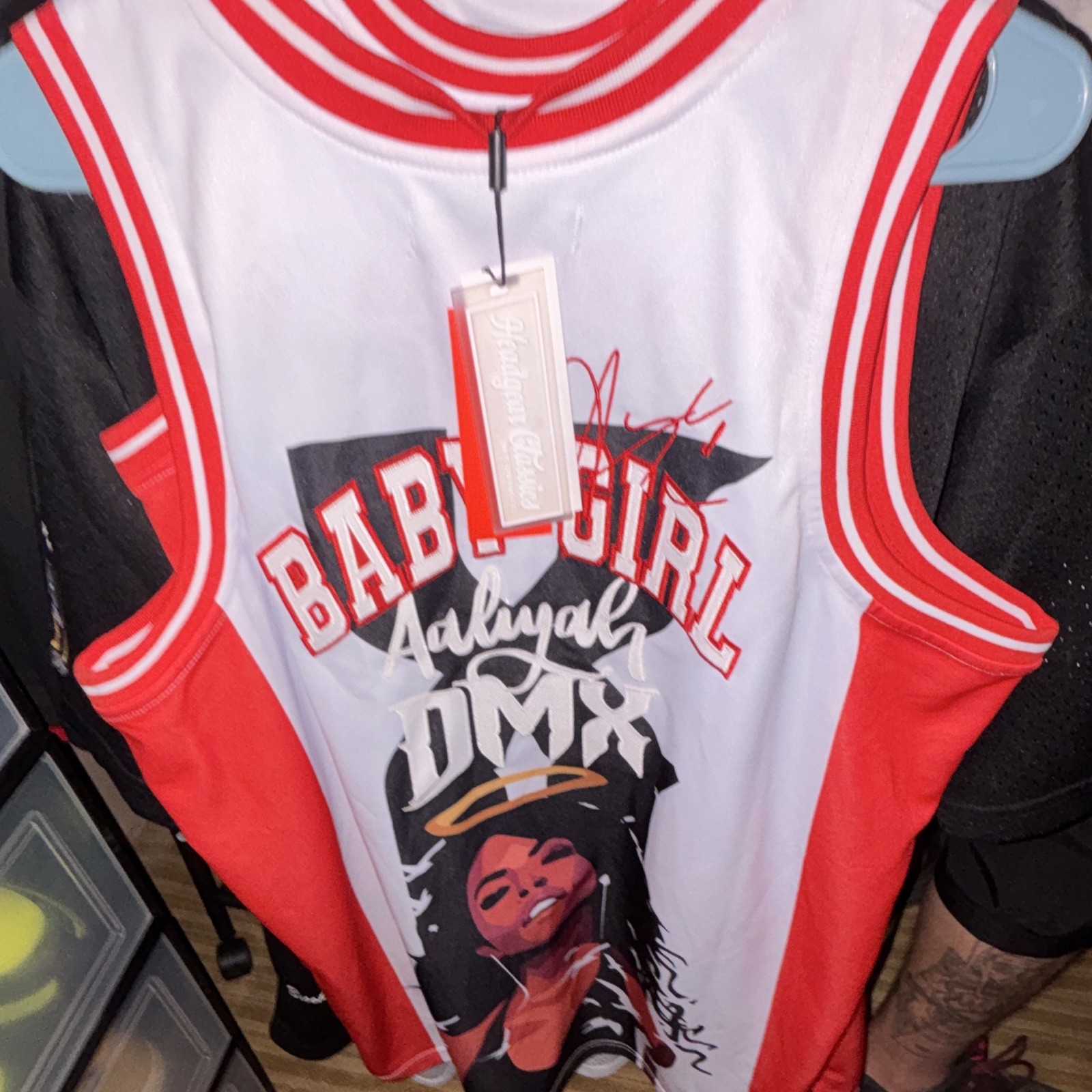 Aaliyah DMX Men's Red/White Mesh Graphic Basketball Jersey Tank Top Size L gallery