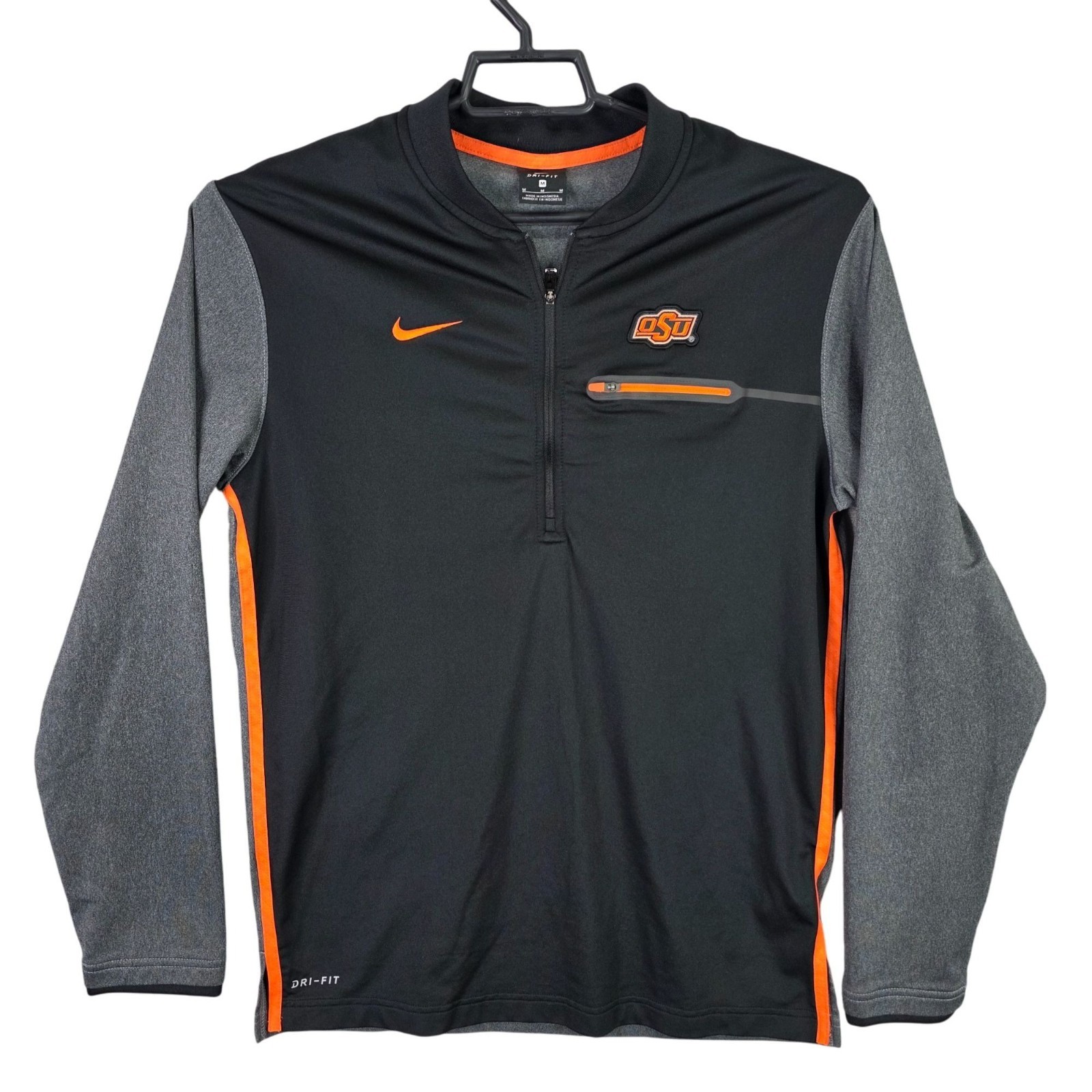 Mens Nike Black Gray Orange Dri-Fit OSU Pullover Shirt Long Sleeve 1/4 Zip M gallery