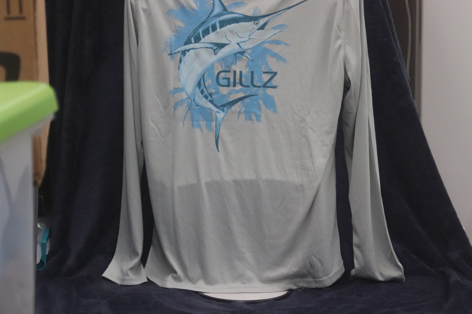 GILLZ GEAR Mens Performance Long Sleeve Shirt Large Gray Blue Swordfish Logo gallery