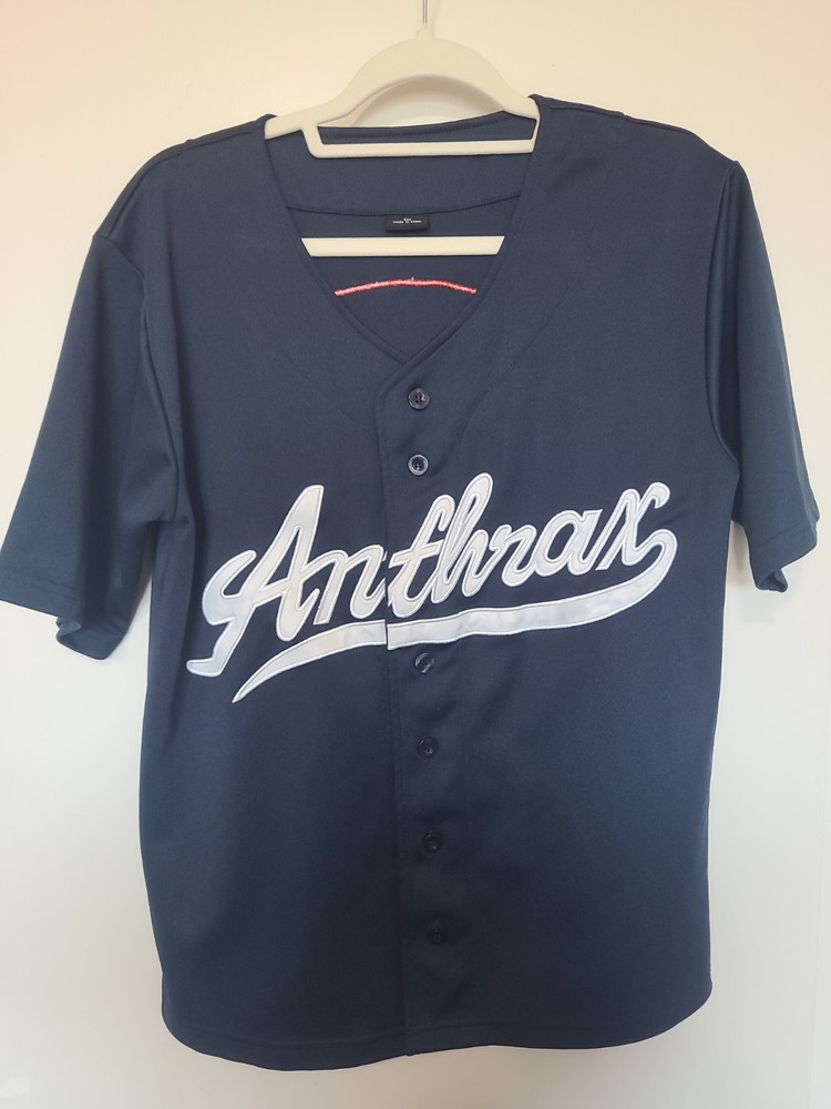 Anthrax Band Baseball Jersey shirt, Dk Blue button-up, Big A Pentagram, Sz Small