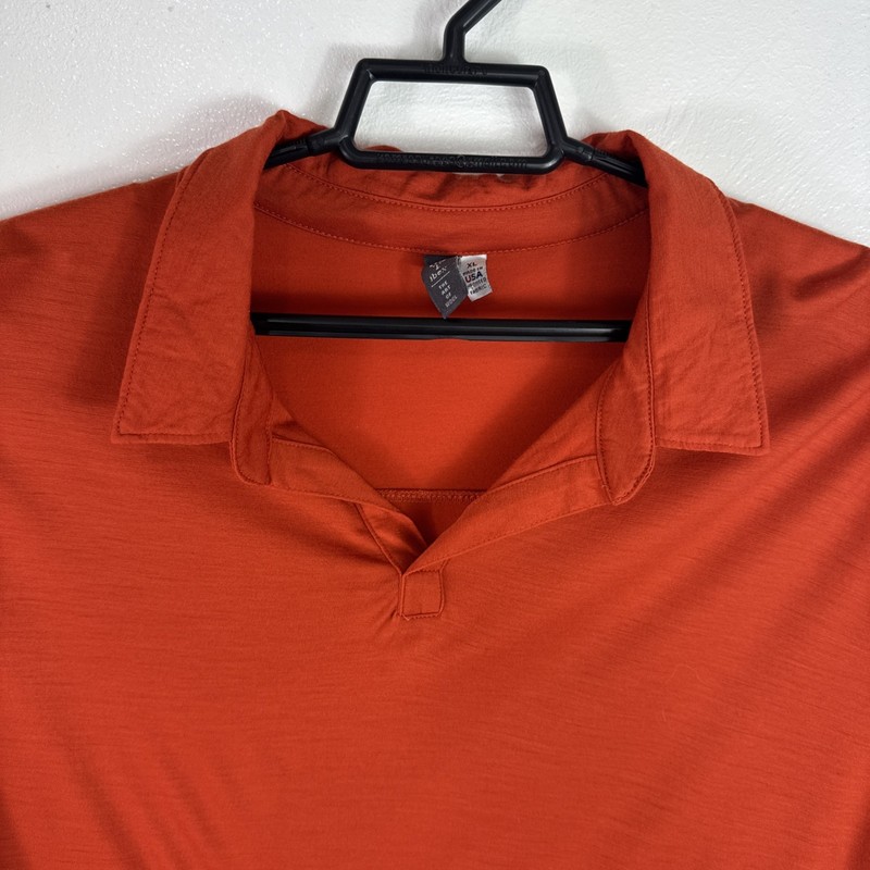Ibex Men's XL Buttonless Pullover Performance Merino Bld Polo Shirt Orange EUC gallery