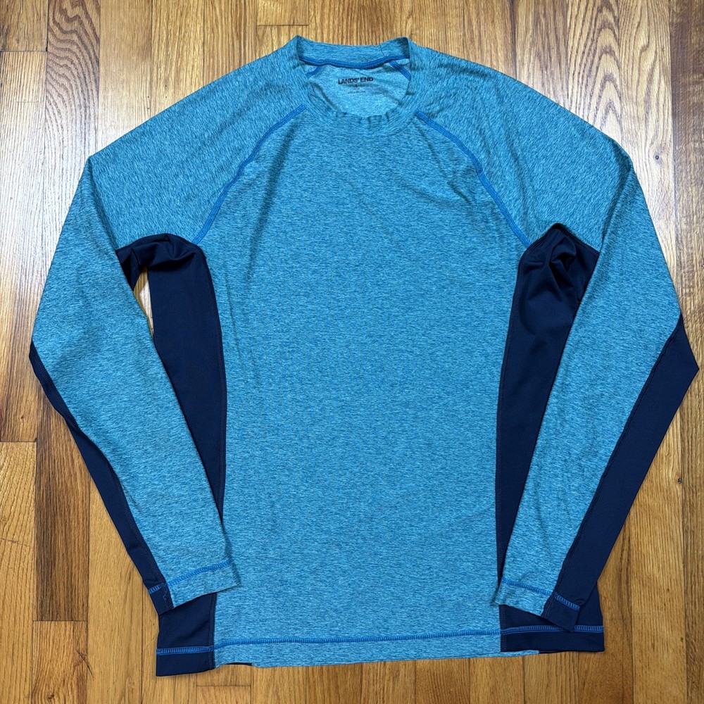 Lands End Athletic Shirt Mens S Green Breathable Long Sleeve Compression