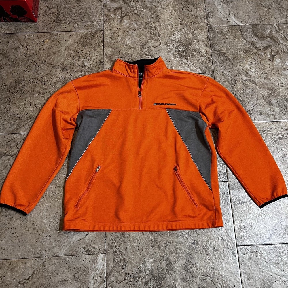 TOMMY HILFIGER 1/4 Zip Pullover Long Sleeve Size Large Orange