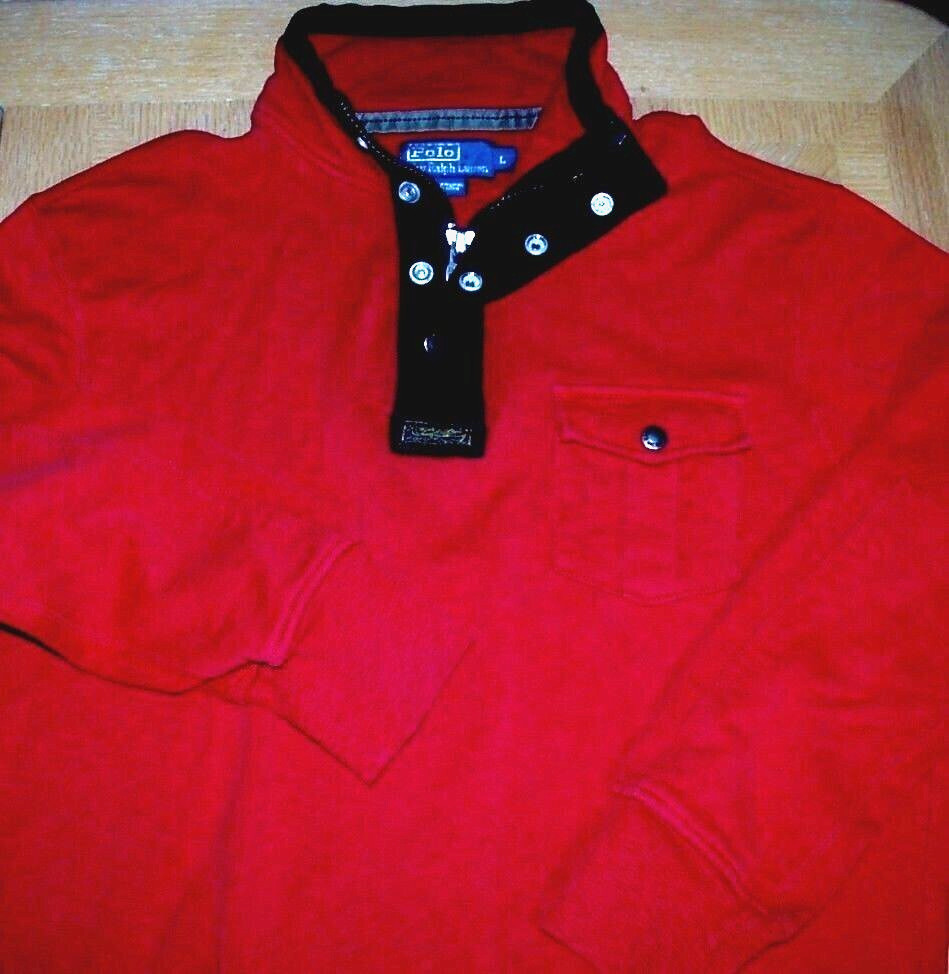 Polo Ralph Lauren 1/4 Zip/Snap Button Mock Neck Pullover, Red or Black, New gallery