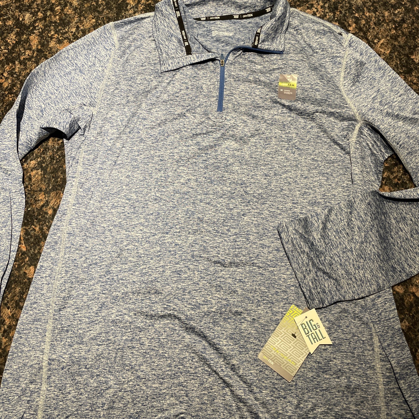 Tek Gear Dry Tek Men's Active Wear Top XXL Tall Long Sleeve 1/4 Zip Heather Blue gallery