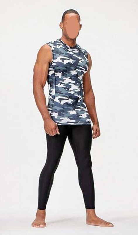 3 Pack Black/Camo/White Men's Baselayer Athletic Compression Shirts Sleeveless gallery
