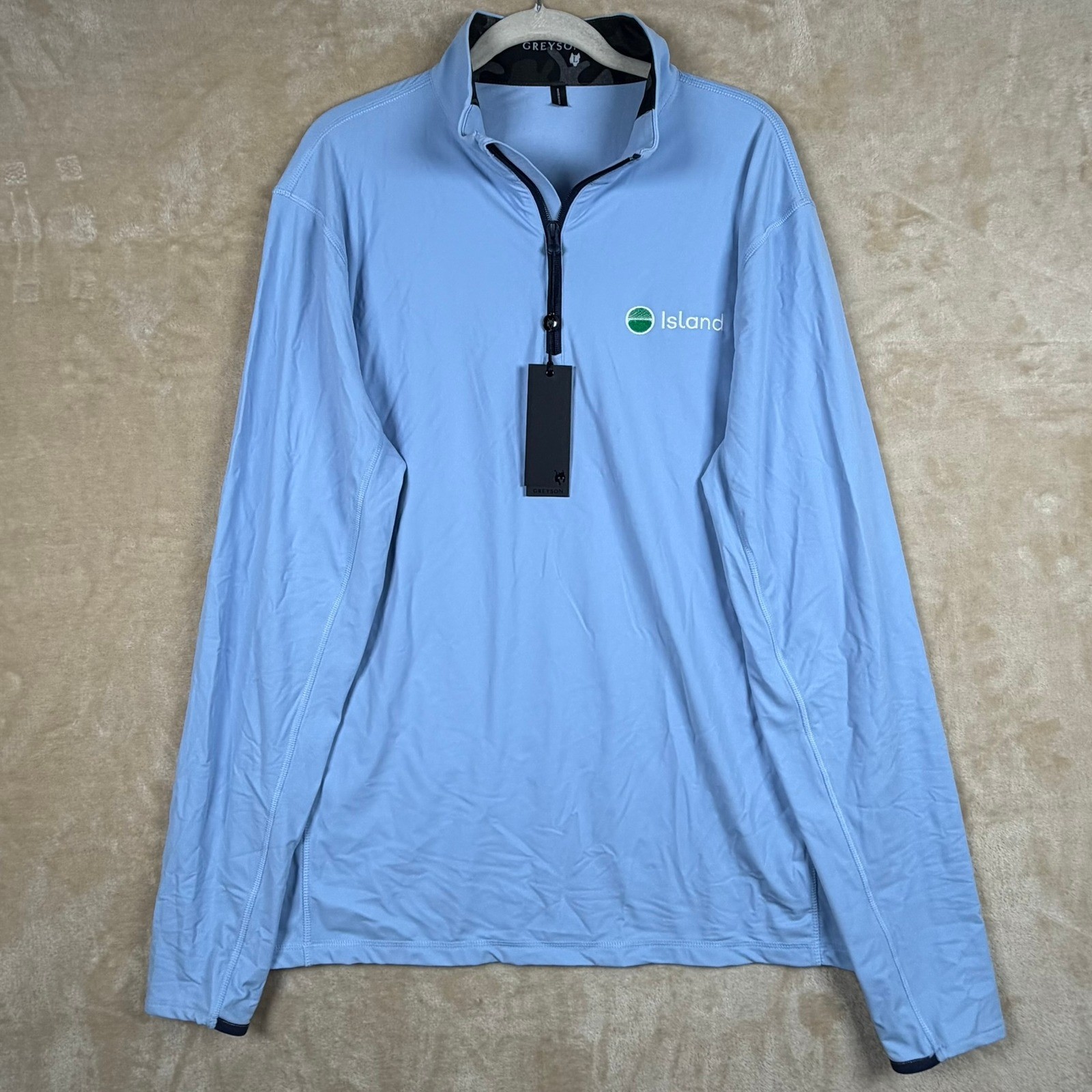 Greyson NWT Tate Quarter Zip Pullover Wolf Blue Men L Golf Shirt Chest Logo gallery